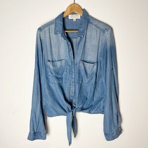 cloth & stone Chambray Tie-Front Button-Down Shirt in Light Blue